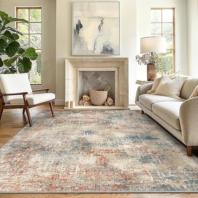 GENIMO Washable Area Rugs for Living Room Bedroom, 5x7 Modern Abstract Non Slip Rug, Low Pile Soft Contemporary Indoor Floor Carpet Cover for Dining Room Kitchen, Multi