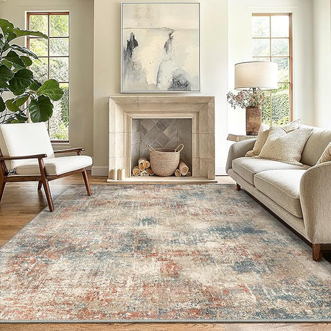 GENIMO Washable Area Rugs for Living Room Bedroom, 5x7 Modern Abstract Non Slip Rug, Low Pile Soft Contemporary Indoor Floor Carpet Cover for Dining Room Kitchen, Multi