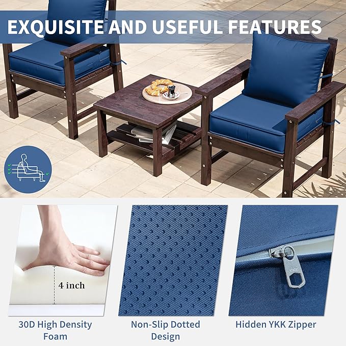 Premium Outdoor Seat Cushion Chair Cushions for Patio Furniture 19 L X 19 W X 4 H Waterproof & Fade Resistant Deep Seat and Backrest Cushion Set with Removable Covers for Chair, Sofa