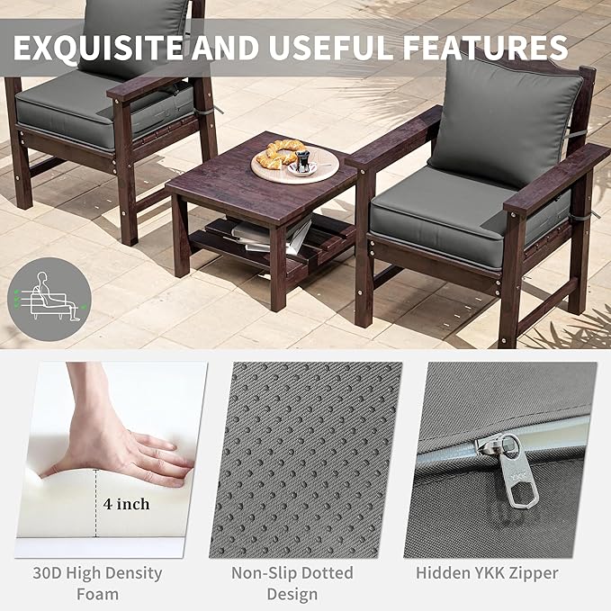 Premium Outdoor Seat Cushion Chair Cushions for Patio Furniture 19 L X 19 W X 4 H Waterproof & Fade Resistant Deep Seat and Backrest Cushion Set with Removable Covers for Chair, Sofa