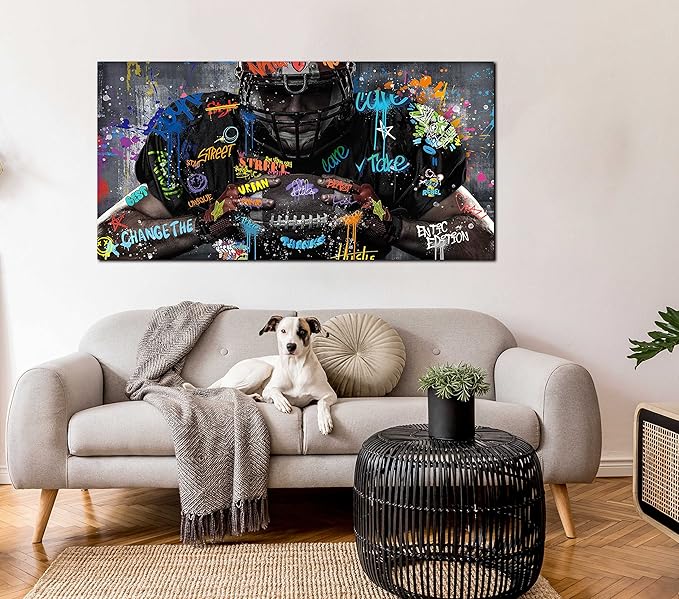 JKWALL77 Graffiti Wall-Art for Living Room Large Size - Wall Decor for Men - Rugby Ball Sports Posters Ready to Hang Size 59" x 29"