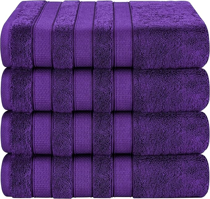 American Soft Linen Salem 100% Cotton Turkish 4 Piece Bath Towels for Bathroom, 600 GSM Soft Absorbent Quick Dry Bath Towel Set, Purple