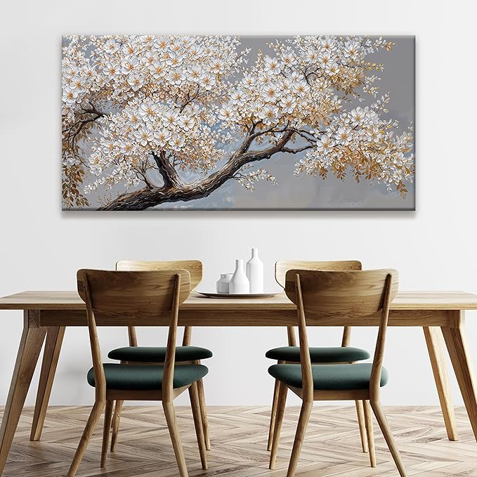 Canvas Wall Art Decor White Flowers On Tree Artwork Wall Decor Living Room Canvas Prints Modern Wall Art For Office Kitchen Canvas Prints Decor 24x48 Inch