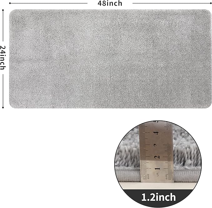 COSY HOMEER Bath Rugs for Bathroom Extra Thick - Anti-Slip Bath Mats Soft Plush Yarn Shaggy 100% Strong Mirco Polyeste Mat Living Room Bedroom Mat Floor Water Absorbent(Grey,24x48 - Inches)