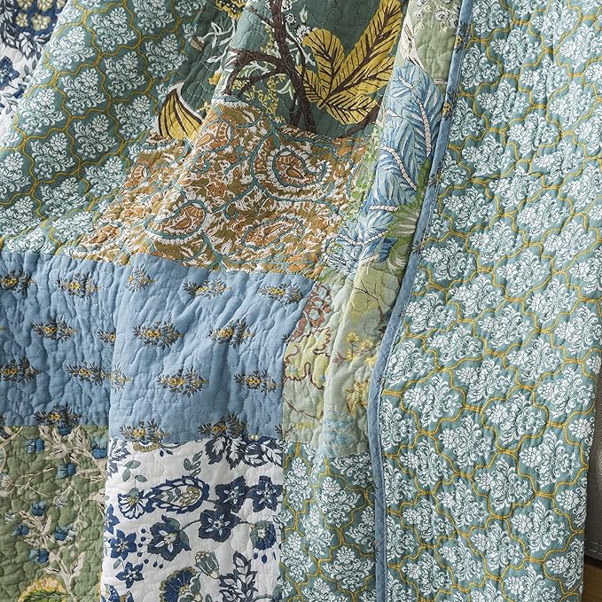 NEWLAKE Cotton Quilted Throw Blanket for Bed Couch Sofa, Reversible Matelasse Blanket with Real Stitched Embroidery,Green Farmhouse Garden,60X78 Inch