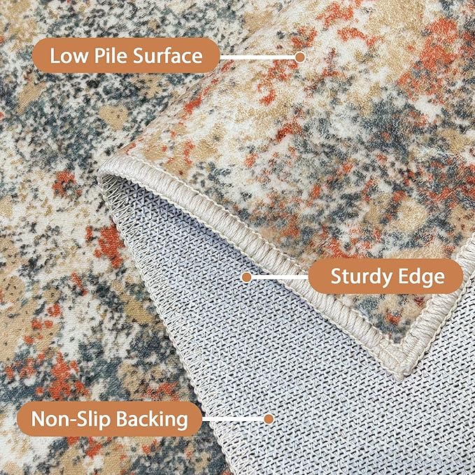 GENIMO Washable Area Rugs for Living Room Bedroom, 5x7 Modern Abstract Non Slip Rug, Low Pile Soft Contemporary Indoor Floor Carpet Cover for Dining Room Kitchen, Multi