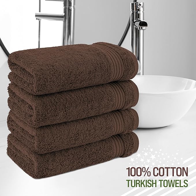 American Veteran Towel, Hand Towels for Bathroom Set of 4, 100% Cotton Turkish Hand Towel Sets Clearance Prime, Soft Drying Hand Face Towels, Brown Hand Towels
