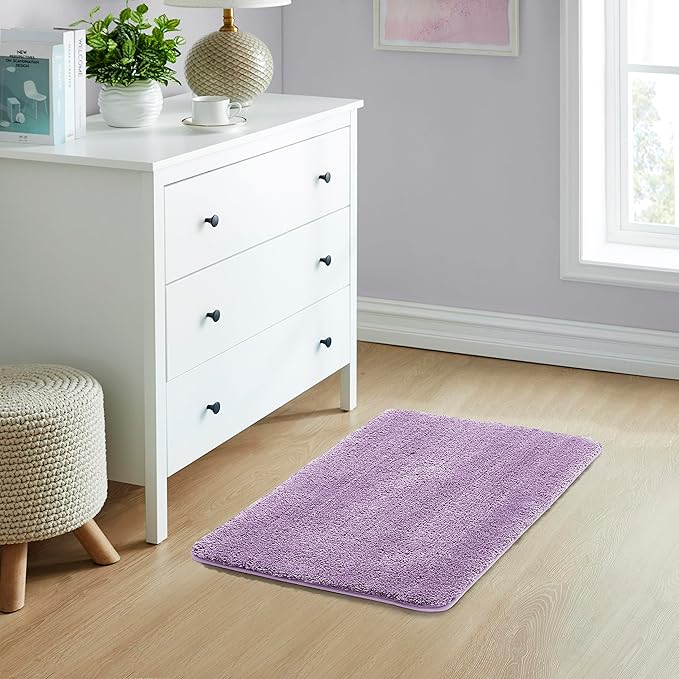 YHF Bathroom Rugs 20" X 32", Extra Thick & Soft Microfiber Shaggy, Machine Washable Bath Mats, Absorbent Bath Rugs, Non-Slip Rubber Backing Bath Mat for Bathroom Floor, Tub and Shower, Lavender