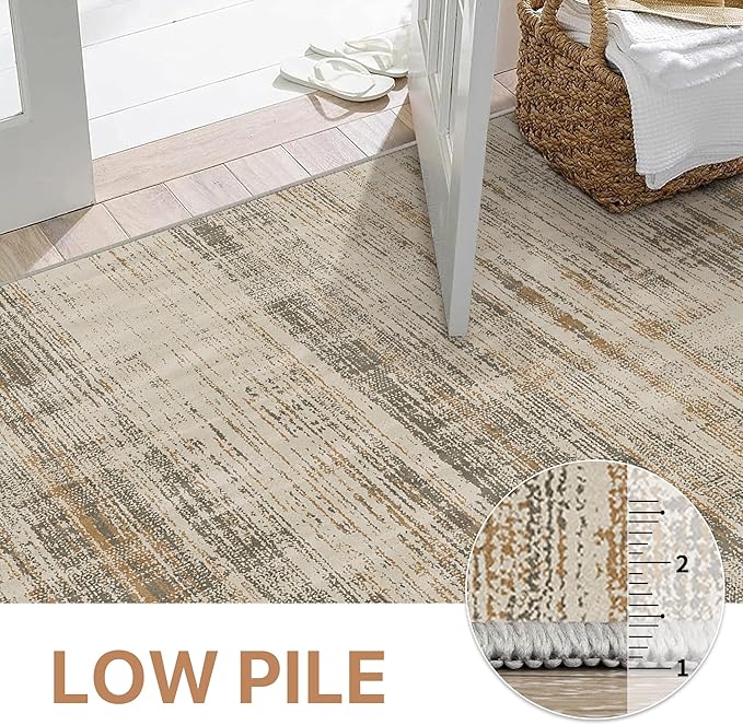 GENIMO 8x10 Washable Area Rug – Modern Abstract Non-Slip Low Pile Contemporary Indoor Floor Carpet for Living Room, Bedroom, Dining Room, Kitchen, Office, Brown
