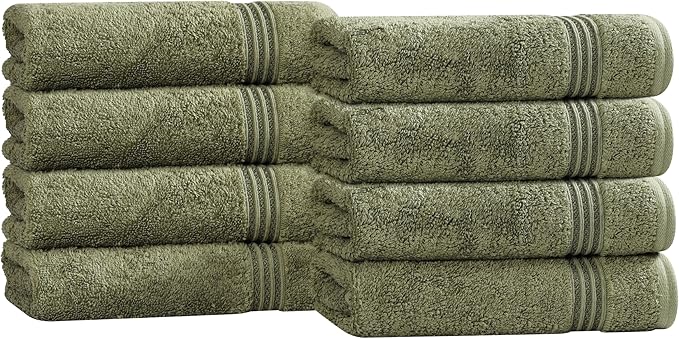 Superior Egyptian Cotton Hand Towel Set, Small Towels for Home Bathroom, Master, Guest Bath, Decor Essentials, Quick Dry, Absorbent, Kitchen, Spa, Hotel, Resort, Adult, Kids, Set of 8, Forest Green