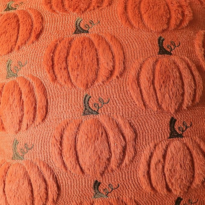 4TH Emotion Fall Pumpkin Decorative Pillow Covers 18x18 Set of 2, Dark Rust Red Soft Plush Faux Fur Wool Farmhouse Throw Cushion Cases for Autumn Thanksgiving Holiday Home Decorations