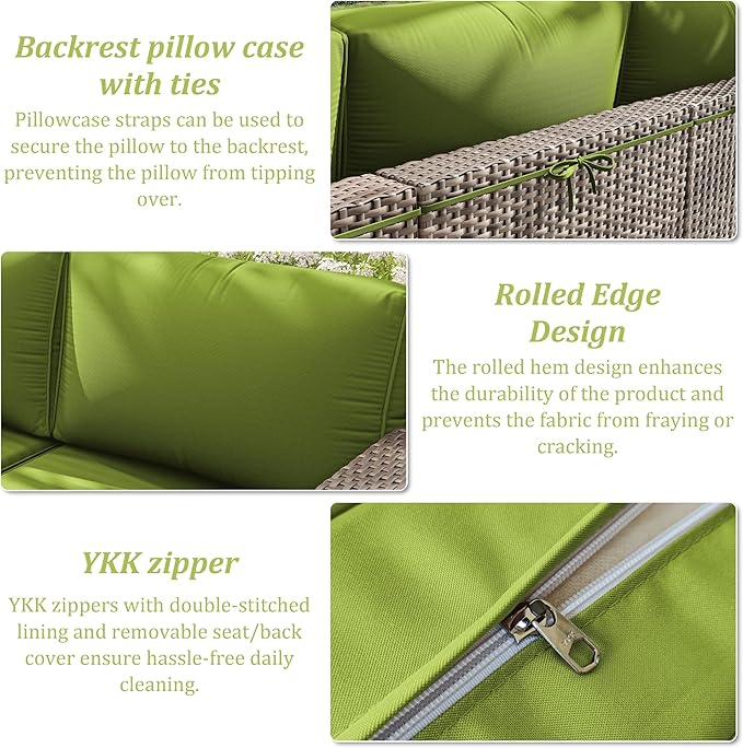 14 Pcs Outdoor Cushion Slipcovers Outdoor Patio Cushion Covers Replacement Waterproof with Zipper for Outdoor Furniture, Patio Sofa Couch 3 Sizes, Covers Only