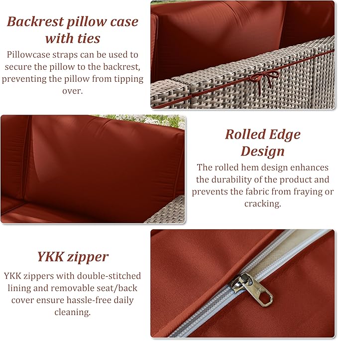 14 Pcs Outdoor Cushion Slipcovers Outdoor Patio Cushion Covers Replacement Waterproof with Zipper for Outdoor Furniture, Patio Sofa Couch 3 Sizes, Covers Only