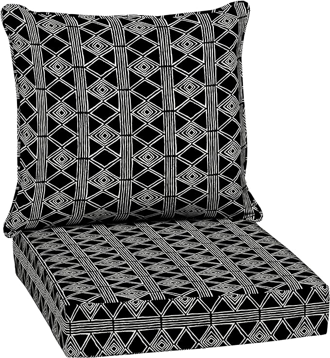 Arden Outdoor Deep Seat Cushion Set, 24 in x 24 in, Weather-Proof, Rain-Proof, Fade Resistant Patio Cushion for Chair, Sofa, and Couch Black Global Stripe