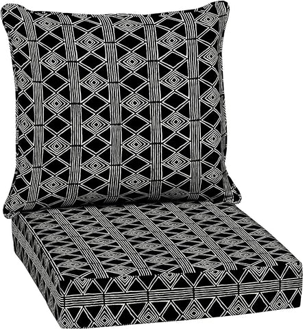 Arden Outdoor Deep Seat Cushion Set, 24 in x 24 in, Weather-Proof, Rain-Proof, Fade Resistant Patio Cushion for Chair, Sofa, and Couch Black Global Stripe