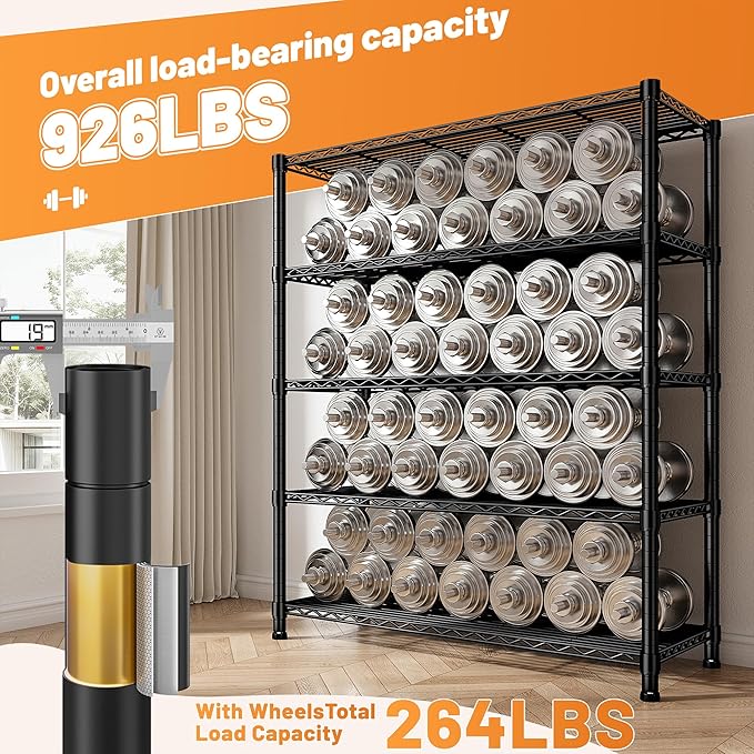 REIBII 72.8" H Storage Shelves with Wheels Wire Shelving Cover Heavy Duty Metal Shelving for Dorm Storage Shelves, Garage Storage Rack Shelf Commercial Shelving,35" W*16" D*72.8" H