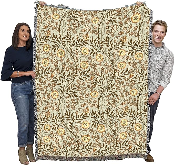 Pure Country Weavers William Morris Sweetbriar Mandarin Blanket - Arts & Crafts - Gift Tapestry Throw Woven from Cotton - Made in The USA (72x54)