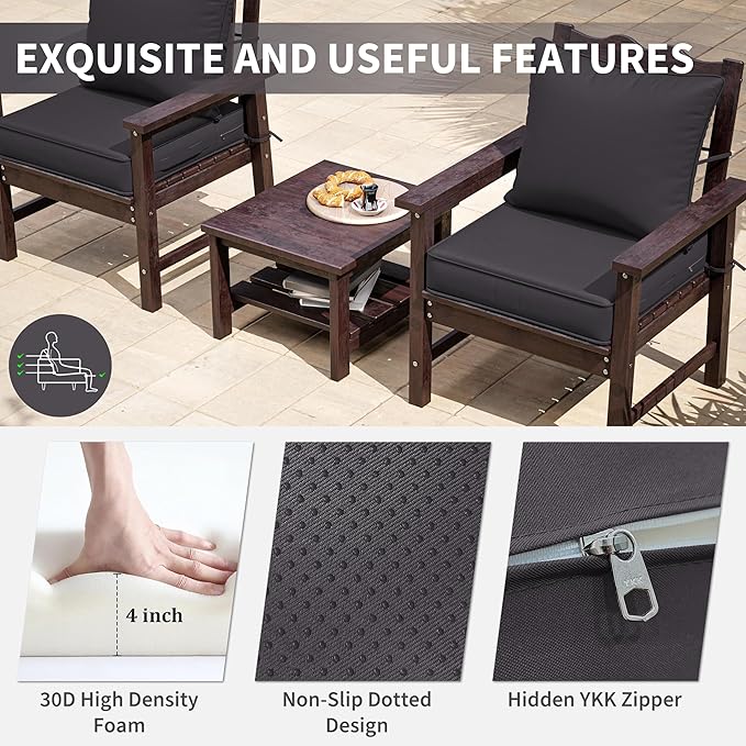 Premium Outdoor Seat Cushion Chair Cushions for Patio Furniture 22 L X 22 W X 4 H Waterproof & Fade Resistant Deep Seat and Backrest Cushion Set with Removable Covers for Chair, Sofa