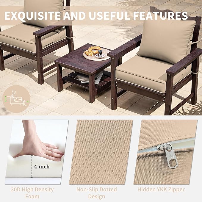 Premium Outdoor Seat Cushion Chair Cushions for Patio Furniture 22 L X 22 W X 4 H Waterproof & Fade Resistant Deep Seat and Backrest Cushion Set with Removable Covers for Chair, Sofa