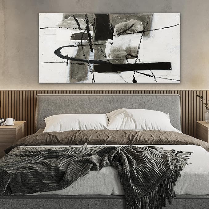 QSQ Abstract Wall Art Decor Canvas Wall Art For Living Room Modern Canvas Prints Painting For Wall Black And White Artwork For Home Hotel Decoration 24x48 Inch