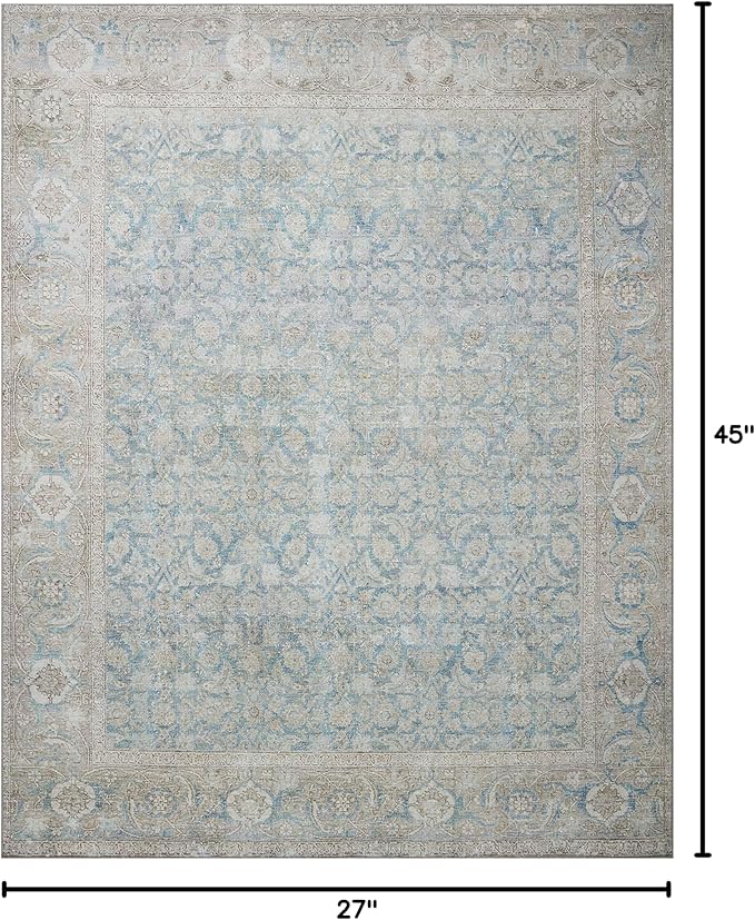 Loloi Wynter Collection WYN-10 Ocean/Silver 2'-3" x 3'-9" Accent Rug, .13" Thick, Area Rug, Soft, Durable, Printed, Vintage Inspired, Low Pile, Non-Shedding, Easy Clean, Living Room Rug