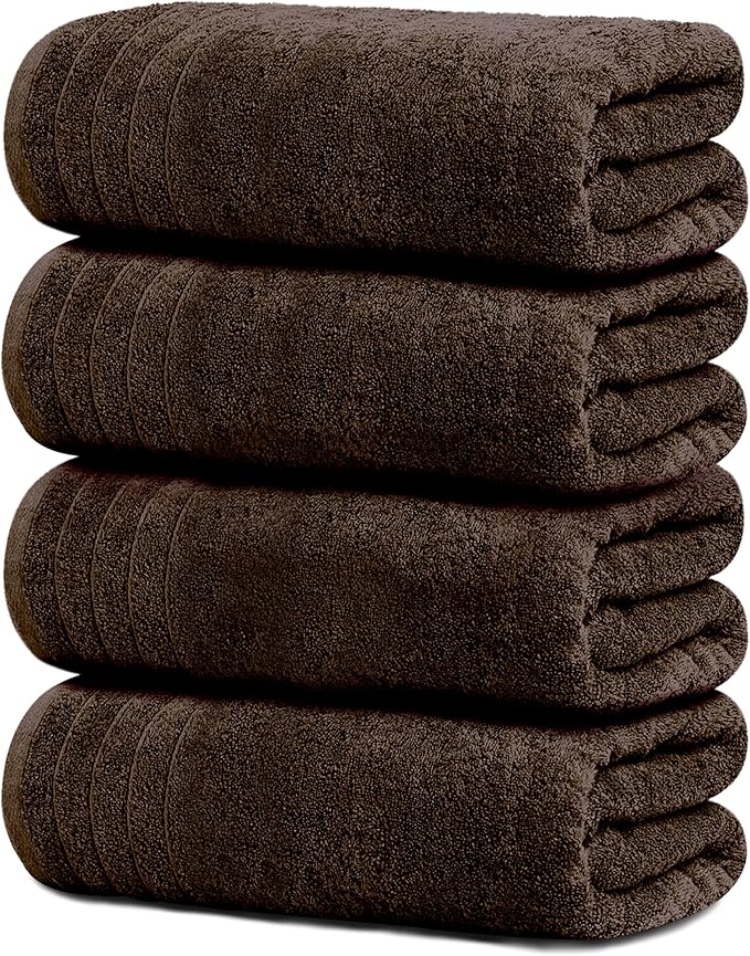 Tens Towels Pack of 4 Extra Large Bath Towels 30 x 60 Inches, 100% Cotton, Larger & Lighter Weight, Quicker to Dry, Super Soft and Absorbent, Perfect for Bathroom, Brown