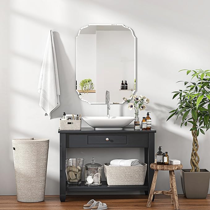 KOHROS Silver Bathroom Mirror 18" x 24" Frameless Rectangle Beveled Edge Bathroom Vanity Mirror for Over Sink, Wall Mirror for Small Bathroom Vanity Bedroom Hanging Horizontally or Vertically