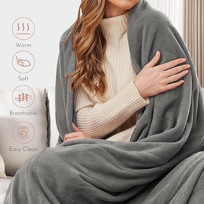 Electric Heated Blanket 72" x 84" Full Size Soft Polar Fleece Heated Blanket, 4 Heating Levels and 10 Hours Auto Off with Machine Washable - Light Grey