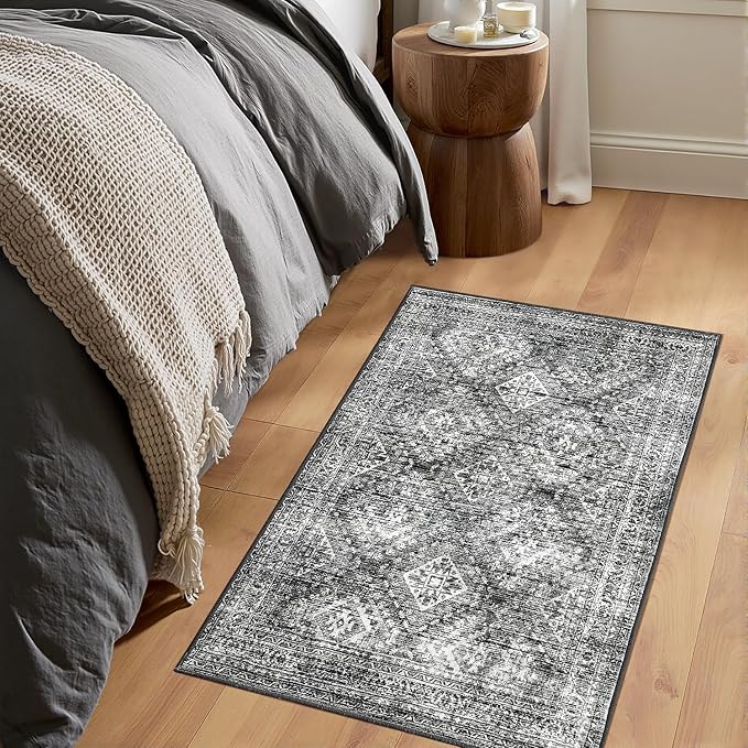MIULEE 2x3 Washable Entry Rug Door Mat Indoor Entrance, Small Rug for Kitchen Bathroom Bedroom, Non-Slip Stain Resistant Throw Carpet Boho Entryway Decor, Black