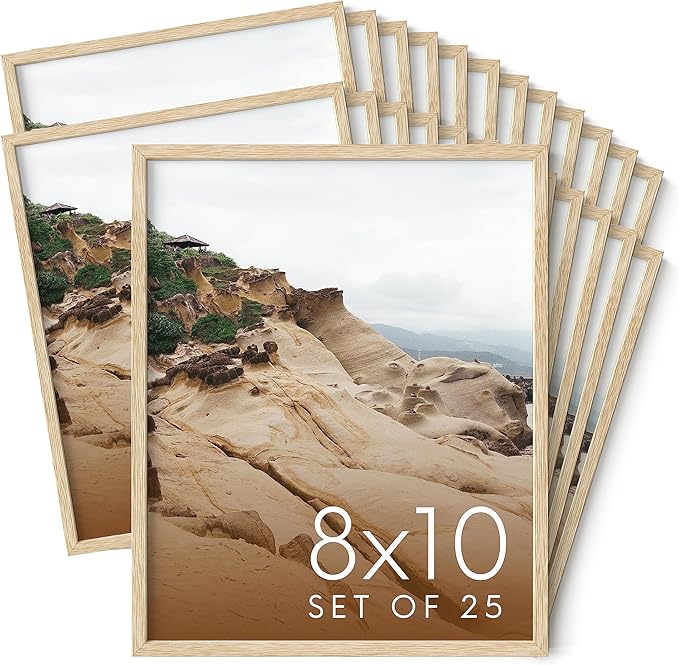 Haus and Hues 8x10 Natural Oak Wood Picture Frames Set of 25 - Premium Bulk Picture Frames 8x10 Bundle - Elegant Gallery Wall Frame Set for Posters, Art Display - Ideal for Wall Decor in Home & Office