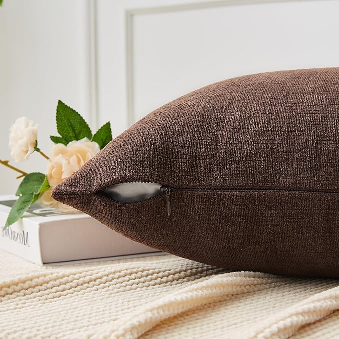GAWAMAY Lumbar Decorative Throw Pillow Covers 12"x20" Inch Set of 2, Super Soft Chenille Rectangle Pillowcase for Living Room Bedroom Sofa Couch Cushion Support Pillow Cover 30x50cm Coffee (No Insert)