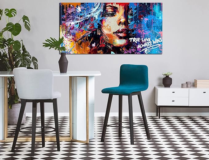 Graffiti Black Women Wall-Art - Large Wall Decor for Living Room - Canvas Wall Art Ready to Hang Size 59" x 29"