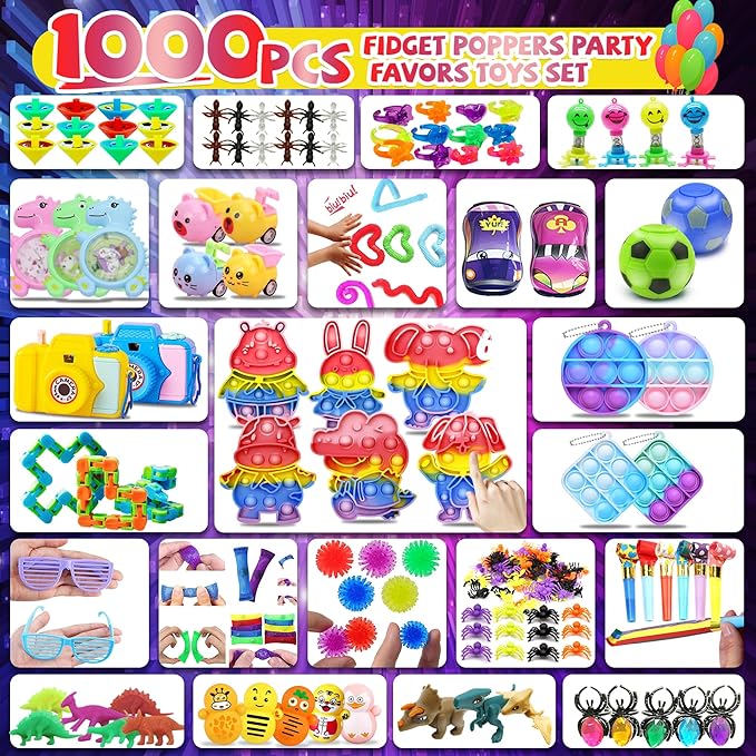 1000+ PCS Party Favors for Kids,Fidget Toys Pack,Valentines Stocking Stuffers, Birthday Gift, Treasure Box,Goodie Bag Stuffers, Carnival Prizes, Toys Filler Sensory Toy for Classrooom