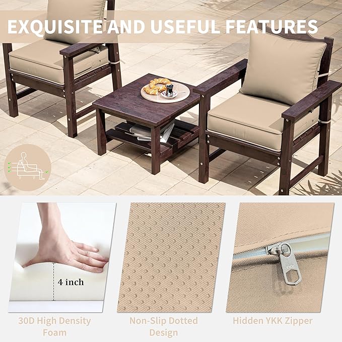 Premium Outdoor Seat Cushion Chair Cushions for Patio Furniture 19 L X 19 W X 4 H Waterproof & Fade Resistant Deep Seat and Backrest Cushion Set with Removable Covers for Chair, Sofa