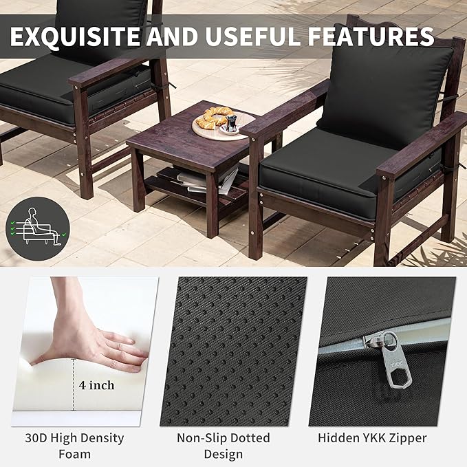 Premium Outdoor Seat Cushion Chair Cushions for Patio Furniture 22 L X 24 W X 4 H Waterproof & Fade Resistant Deep Seat and Backrest Cushion Set with Removable Covers for Chair, Sofa