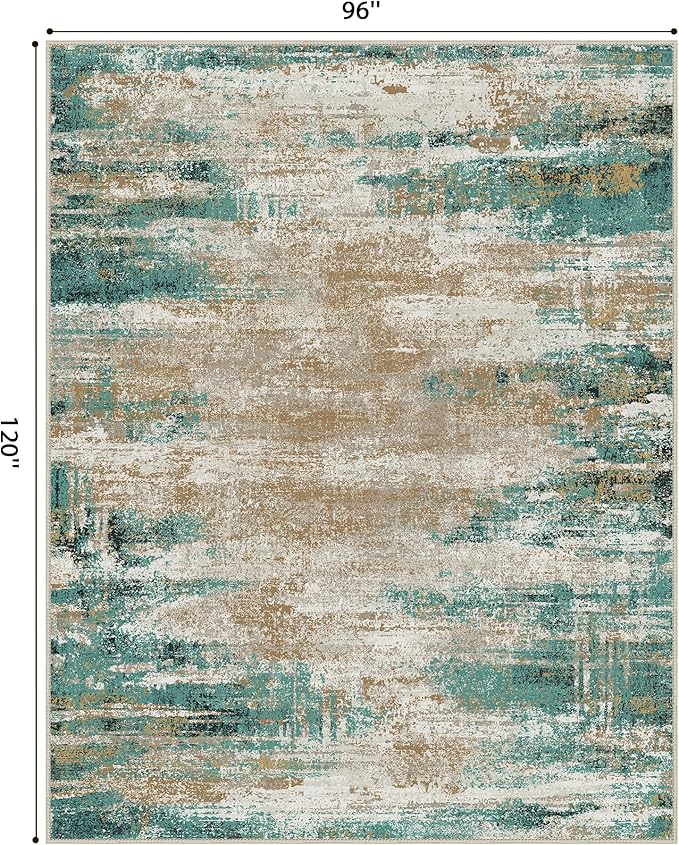 GENIMO 8x10 Area Rugs, Abstract Modern Living Room Rugs, Large Machine Washable Rug Non-Slip, Soft Pet Friendly Rugs for Bedroom, Playroom, Dining Room, Emerald Ripples