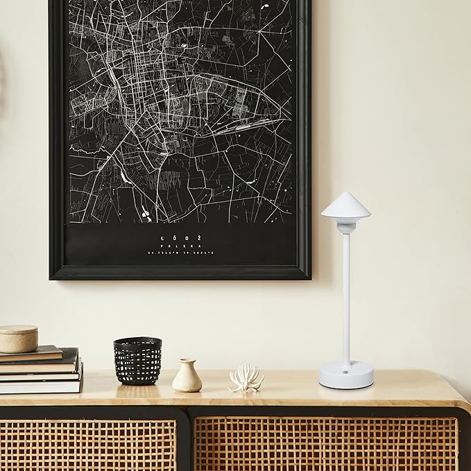 Camden Reed Table Lamp, Desk lamp, 3 Different Lighting Modes, Modern Minimal Design for Dinner/Coffee Table/Restaurant/Bedroom, Cone White