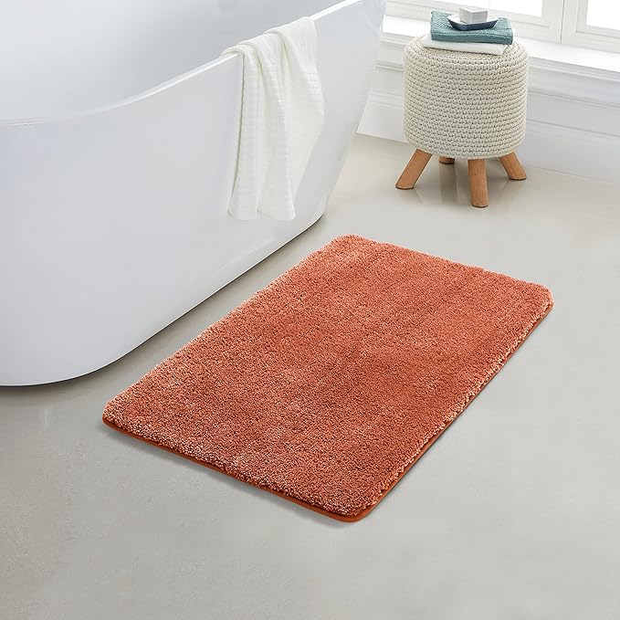 YHF Bathroom Rugs 20" X 32", Extra Thick & Soft Microfiber Shaggy, Machine Washable Bath Mats, Absorbent Bath Rugs, Non-Slip Rubber Backing Bath Mat for Bathroom Floor, Tub and Shower, Rust