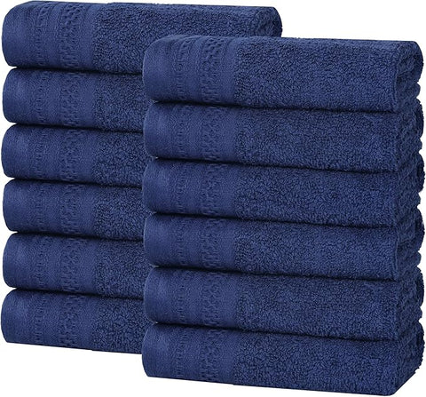 Superior Honeycomb Cotton Medium Weight Towels, for Guest Bath, Master Bathroom, Shower, Adults, Home Essentials, Textured Waffle Border, Assorted Towel Set, 12 Piece Face Towel Set, Navy Peony