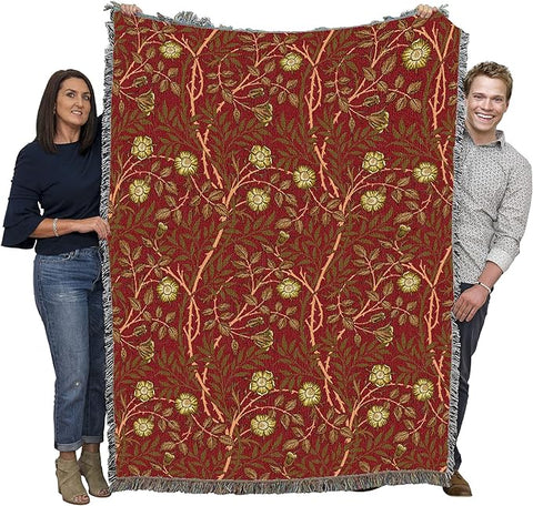 Pure Country Weavers William Morris Sweetbriar Scarlet Blanket - Arts & Crafts - Gift Tapestry Throw Woven from Cotton - Made in The USA (72x54)