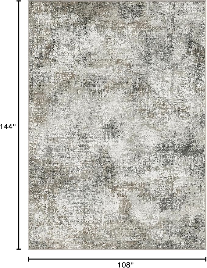 GENIMO Washable Area Rugs for Living Room Bedroom, 9x12 Modern Abstract Non Slip Rug, Low Pile Soft Contemporary Indoor Floor Carpet Cover for Dining Room Kitchen, Grey