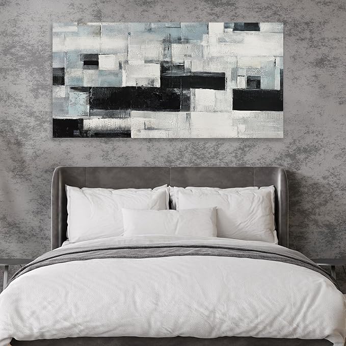 Glvzygy Abstract Wall Art Room Decor Black White and Gray Plaid Minimalism Picture Abstract Art Wall Decor Modern Abstract Wall Art Canvas for Living Room Bedroom Office 29"x58"