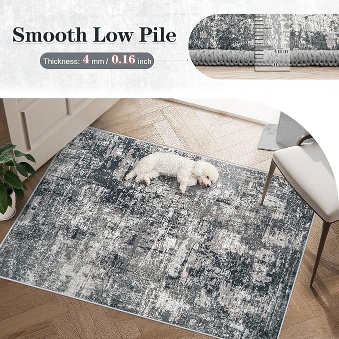 9x12 Area Rugs for Living Room: Washable Modern Abstract Rug Large Soft Non Slip Living Room Rug Indoor Low Pile Carpet for Bedroom Dining Room Home - Black Grey Brown