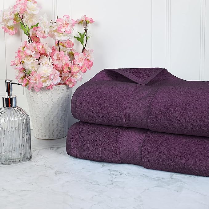 BLUENILEMILLS Premium Towel Collection, Egyptian Cotton Towels for Shower and Bathroom 2-Piece Bath Sheet Set, 34" x 68", Plum by Blue Nile Mills