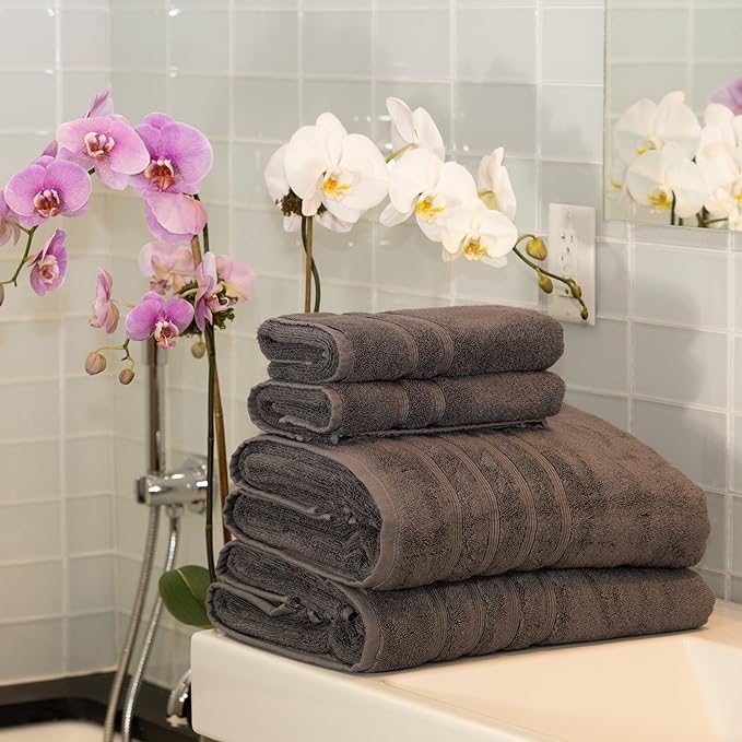 Mosobam Luxury Turkish 4pc XL Towel Set 35X70 16X30 Charcoal Gray (Dark Grey) 700 GSM Bamboo Viscose & Aegean Turkish Combed Cotton