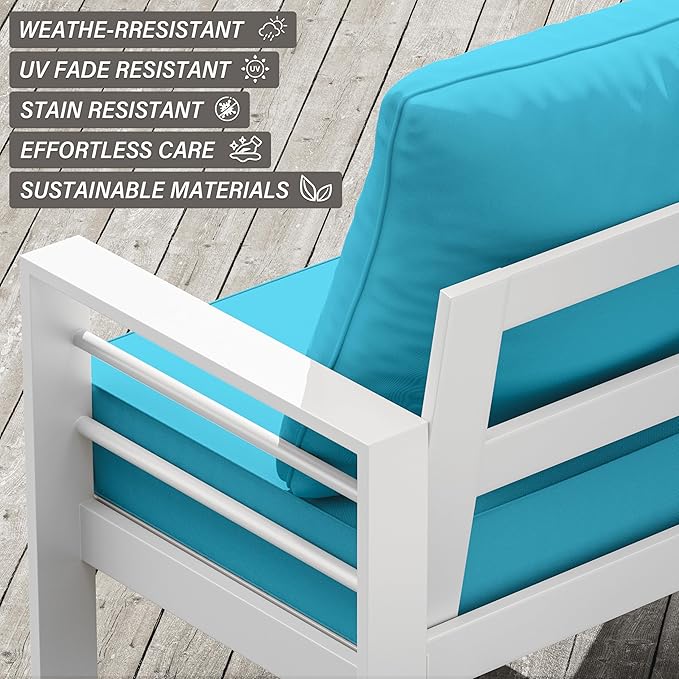 Outdoor Seat Cushion Set 24 x 24 x6.5 Inch Splash-Proof & Fade Resistant Patio Furniture Cushions with Removable Cover Deep Seat & Back Cushion with Straps for Chair Sofa Couch