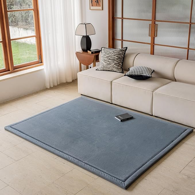 Loartee Faux Rabbit Fur Rug - 1.18" Thick Soft Fluffy Area Rug, Non-Slip Memory Foam Crawling Mat, Dark Gray, 78"x118"