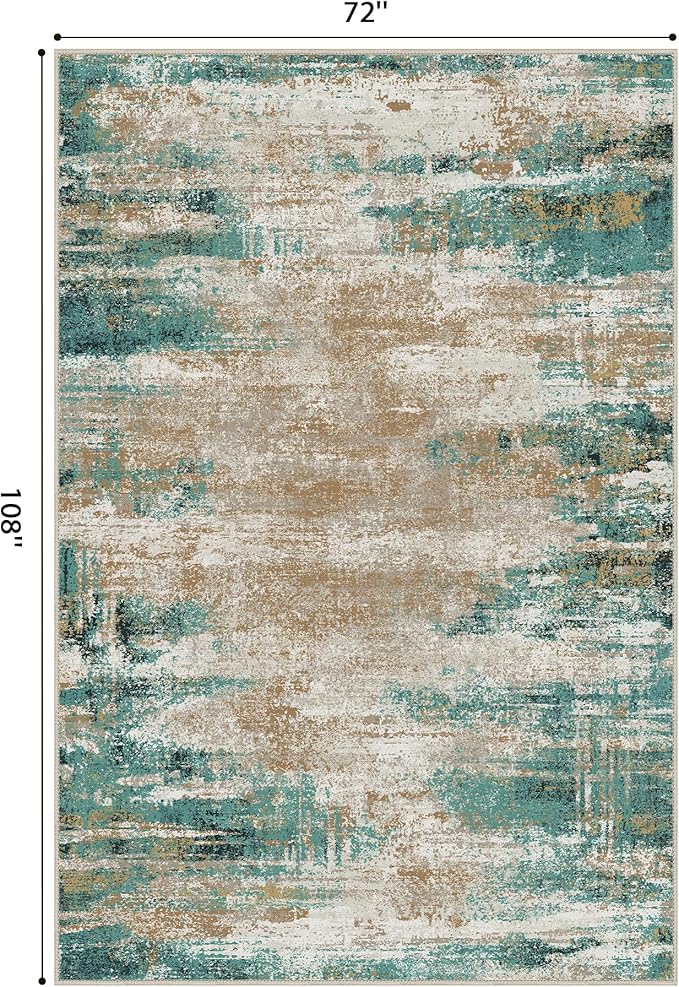 GENIMO Washable Rug-6x9 Area Rugs Lightweight Foldable, Modern Pet Friendly Low Pile Carpet for Living Room, Bedroom, Playroom, Emerald Ripples