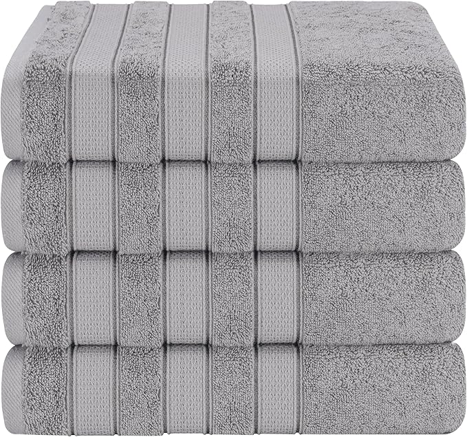 American Soft Linen Salem 100% Cotton Turkish 4 Piece Bath Towels for Bathroom, 600 GSM Soft Absorbent Quick Dry Bath Towel Set, Light Cool Grey