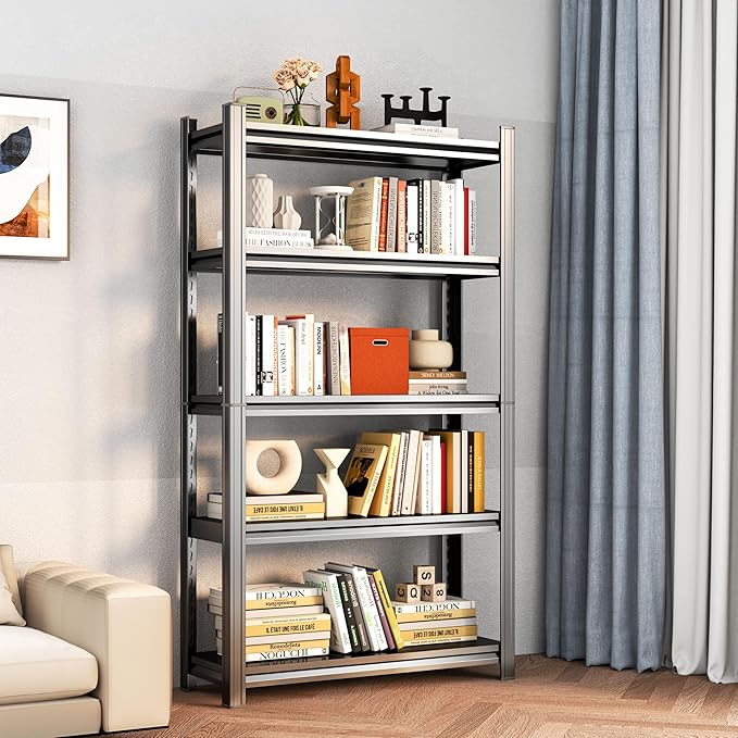 Tall Bookshelf with Open Shelves, Metal Office Book Shelf, Adjustable Organizer Bookcase, Standing Storage Organizer Shelf for Living Room (40" W*14" D*72" H)